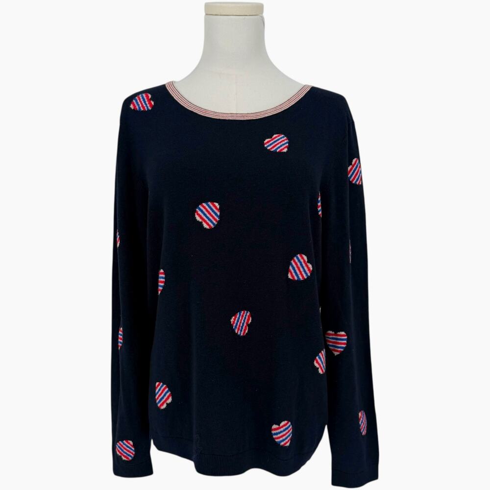 Talbots Patriotic Heart Embroidered Sweater Large Petite Lightweight Preppy